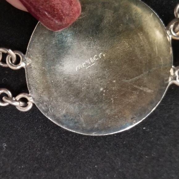 Vintage - Mexico Sterling Silver Red Inlay Sets 8" long 1.5" Round Largest - EUC - Picture 3 of 5